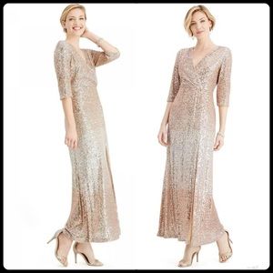R&M RICHARDS  CHAMPAGNE SEQUIN FORMAL DRESS